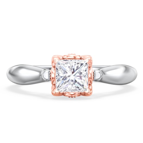 Classic Solitaire Diamond Engagement Ring with Butterfly and Scroll Details - "The Sophia" – 14K White Gold