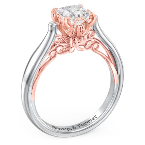 Classic Solitaire Diamond Engagement Ring with Butterfly and Scroll Details - "The Sophia" – 14K White Gold