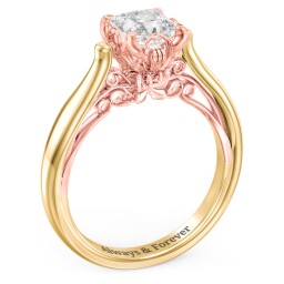 Classic Solitaire Diamond Engagement Ring with Butterfly and Scroll Details - "The Sophia" in 10K Solid Yellow Gold with 04LABDIAM-PC-1.00-SI1-F-G