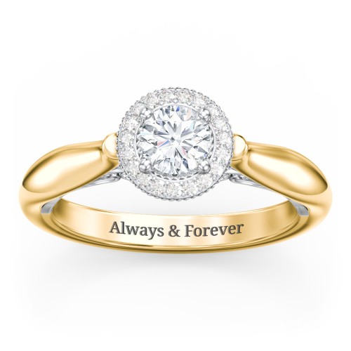 Classic Halo Diamond Engagement Ring and Butterfly and Scroll Details - "The Sophia"