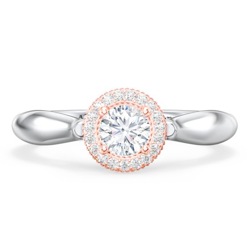Classic Halo Diamond Engagement Ring and Butterfly and Scroll Details - "The Sophia" – 14K White Gold with Lab Diamond