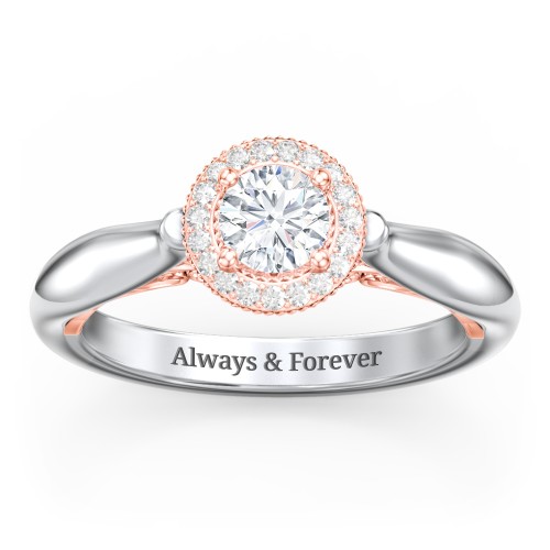 Classic Halo Diamond Engagement Ring and Butterfly and Scroll Details - "The Sophia" – 14K White Gold with Lab Diamond
