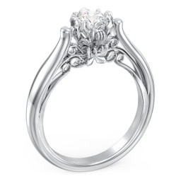 Classic Solitaire Diamond Engagement Ring with Butterfly and Scroll Details - "The Sophia"