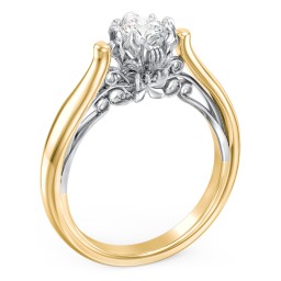 Classic Solitaire Diamond Engagement Ring with Butterfly and Scroll Details - "The Sophia"