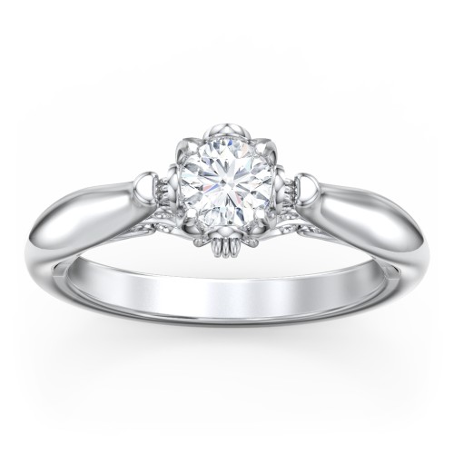 Classic Solitaire Diamond Engagement Ring with Butterfly and Scroll Details - "The Sophia" – 10K White Gold