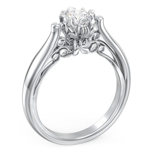 Classic Solitaire Diamond Engagement Ring with Butterfly and Scroll Details - "The Sophia" – 10K White Gold