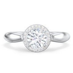 Classic Halo Diamond Engagement Ring and Butterfly and Scroll Details - "The Sophia" – 10K White Gold with Lab Diamond