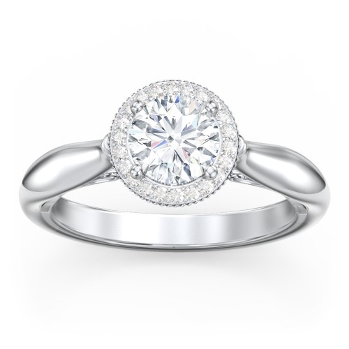 Classic Halo Diamond Engagement Ring and Butterfly and Scroll Details - "The Sophia" – 10K White Gold with Lab Diamond