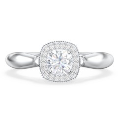 Classic Halo Diamond Engagement Ring and Butterfly and Scroll Details - "The Sophia" – 10K White Gold with Lab Diamond