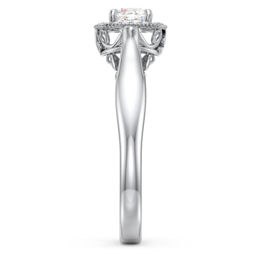 Classic Halo Diamond Engagement Ring and Butterfly and Scroll Details - "The Sophia" – 10K White Gold with Lab Diamond