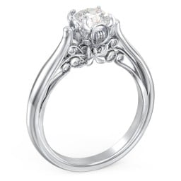 Classic Solitaire Diamond Engagement Ring with Butterfly and Scroll Details - "The Sophia"
