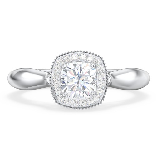 Classic Halo Diamond Engagement Ring and Butterfly and Scroll Details - "The Sophia" – 10K White Gold with Lab Diamond