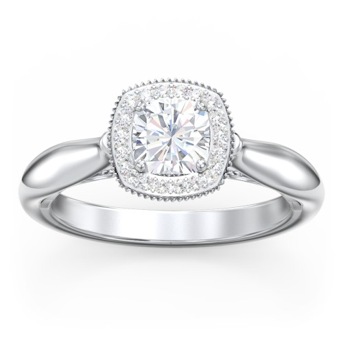 Classic Halo Diamond Engagement Ring and Butterfly and Scroll Details - "The Sophia" – 10K White Gold with Lab Diamond