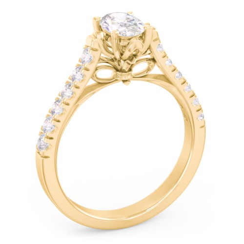 Solitaire Diamond Engagement Ring with Accents and Bow Detail