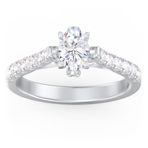 Solitaire Diamond Engagement Ring with Accents and Bow Detail – 14K White Gold with Lab Diamond