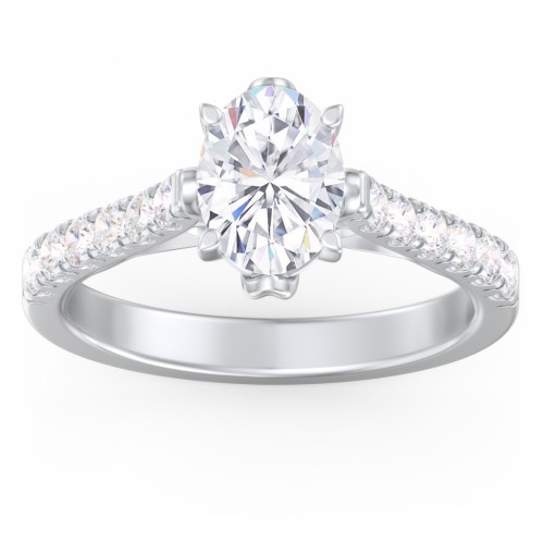 Solitaire Diamond Engagement Ring with Accents and Bow Detail – 14K White Gold with Lab Diamond