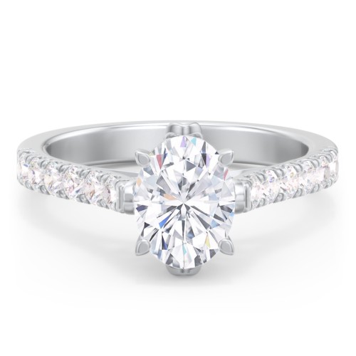 Solitaire Diamond Engagement Ring with Accents and Bow Detail – 14K White Gold with Lab Diamond