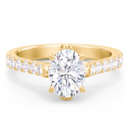 Solitaire Diamond Engagement Ring with Accents and Bow Detail in 10K Solid Yellow Gold with 04LABDIAM-OV-1.00-SI1-G-G and Lab Diamond