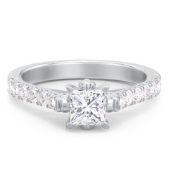 Solitaire Diamond Engagement Ring with Accents and Bow Detail – 14K White Gold with Lab Diamond