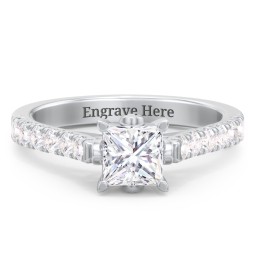 Solitaire Diamond Engagement Ring with Accents and Bow Detail