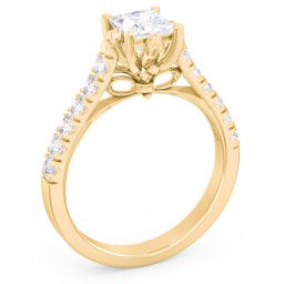 Solitaire Diamond Engagement Ring with Accents and Bow Detail in 10K Solid Yellow Gold