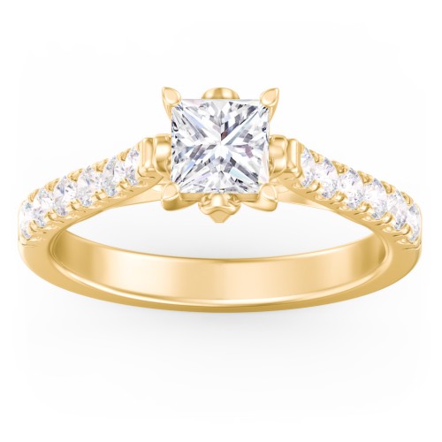Solitaire Diamond Engagement Ring with Accents and Bow Detail