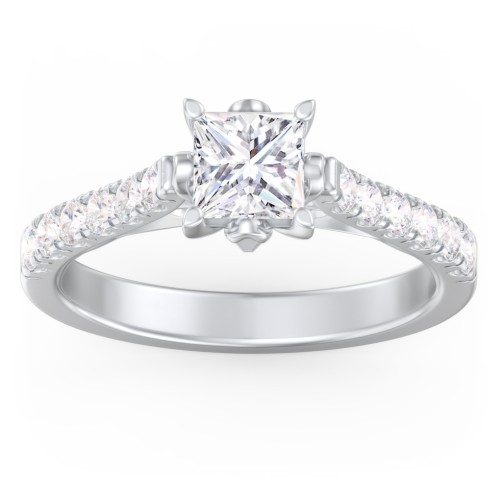 Solitaire Diamond Engagement Ring with Accents and Bow Detail – 14K White Gold with Lab Diamond