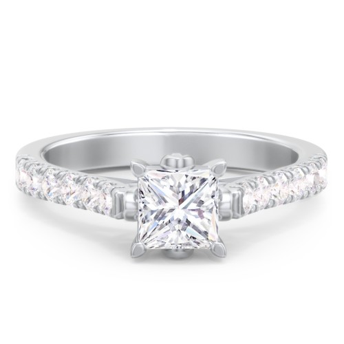Solitaire Diamond Engagement Ring with Accents and Bow Detail – 14K White Gold with Lab Diamond