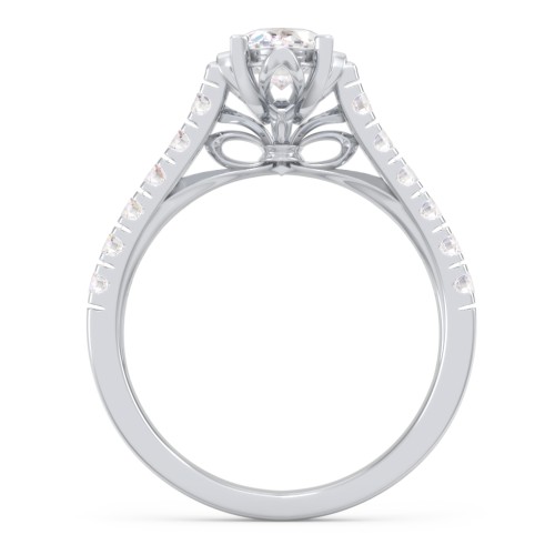 Solitaire Diamond Engagement Ring with Accents and Bow Detail – 14K White Gold with Lab Diamond