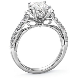 Solitaire Diamond Engagement Ring with Accents and Bow Detail - "The Grace"