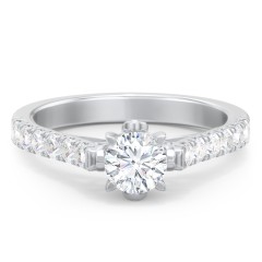 Solitaire Diamond Engagement Ring with Accents and Bow Detail – 14K White Gold with Lab Diamond