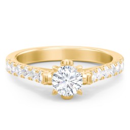 Solitaire Diamond Engagement Ring with Accents and Bow Detail in 10K Solid Yellow Gold