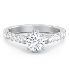 Solitaire Diamond Engagement Ring with Accents and Bow Detail – 14K White Gold with Lab Diamond
