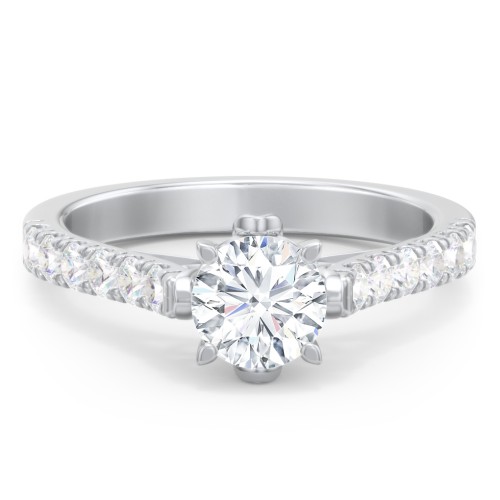 Solitaire Diamond Engagement Ring with Accents and Bow Detail – 14K White Gold with Lab Diamond