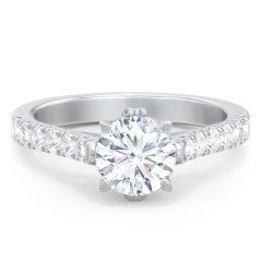 Solitaire Diamond Engagement Ring with Accents and Bow Detail – 14K White Gold with Lab Diamond