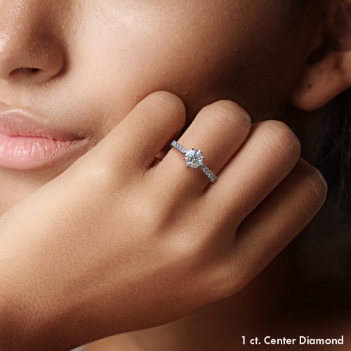 Solitaire Diamond Engagement Ring with Accents and Bow Detail – 14K White Gold with Lab Diamond