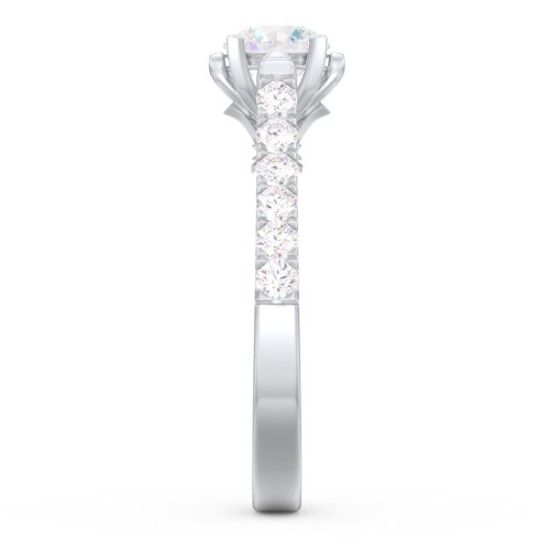 Solitaire Diamond Engagement Ring with Accents and Bow Detail – 14K White Gold with Lab Diamond