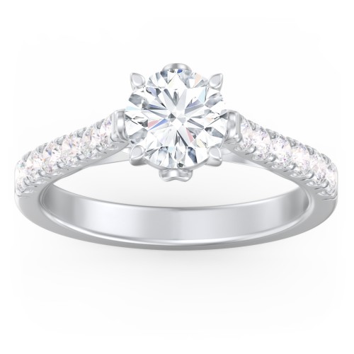 Solitaire Diamond Engagement Ring with Accents and Bow Detail – 14K White Gold with Lab Diamond