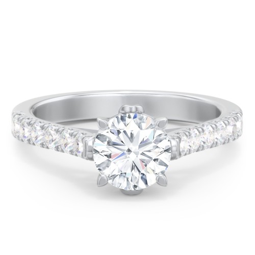 Solitaire Diamond Engagement Ring with Accents and Bow Detail – 14K White Gold with Lab Diamond