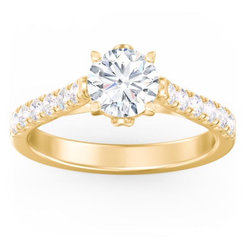 Solitaire Diamond Engagement Ring with Accents and Bow Detail – 10K Yellow Gold with Lab Diamond