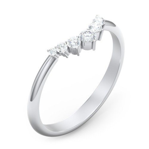 Graduated Diamond Tiara Wedding Band Ring – 14K White Gold with Lab Diamond