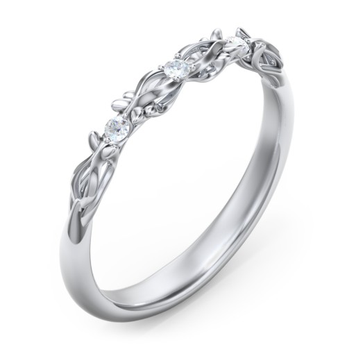 Vintage Filigree and Diamond Accent Band Ring – 14K White Gold with Lab Diamond