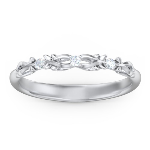 Vintage Filigree and Diamond Accent Band Ring – 14K White Gold with Lab Diamond