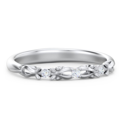 Vintage Filigree and Diamond Accent Band Ring – 14K White Gold with Lab Diamond