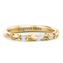 Vintage Filigree and Diamond Accent Band Ring in 10K Solid Yellow Gold with Lab Diamond