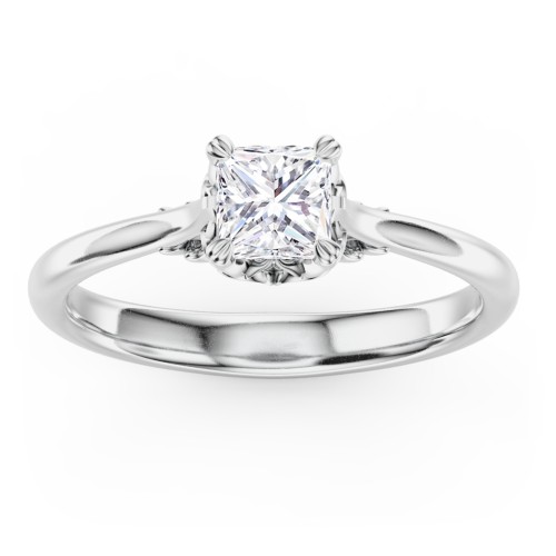 Solitaire Engagement Ring with Vintage Filigree Setting – 14K White Gold