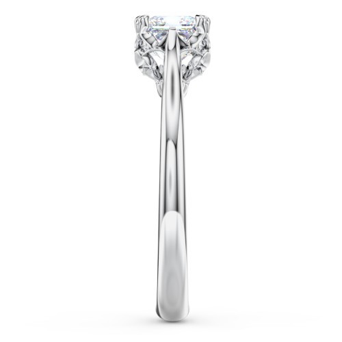 Solitaire Engagement Ring with Vintage Filigree Setting – 14K White Gold