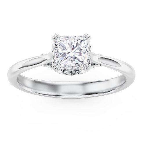 Solitaire Engagement Ring with Vintage Filigree Setting – 14K White Gold