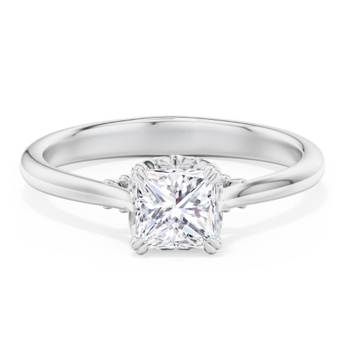 Solitaire Engagement Ring with Vintage Filigree Setting – 14K White Gold