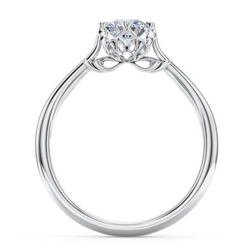 Solitaire Engagement Ring with Vintage Filigree Setting – 14K White Gold